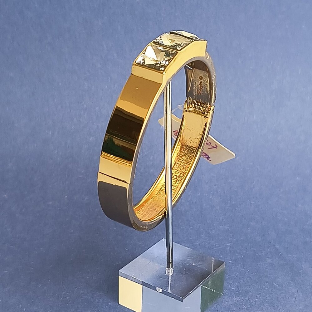 Exquisite Square Crytal CZ Enamel Hinge Clamper Bracelet Gold Tone Statement